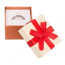 Darčeková krabička na šperk - brondzovo-béžová s červenou stuhou
