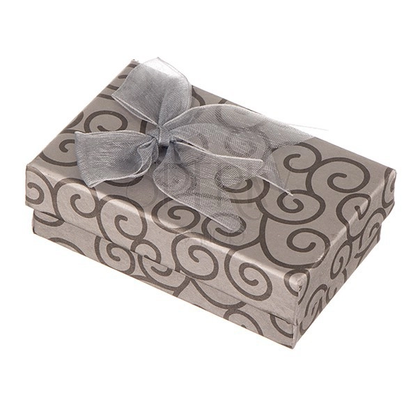 Sivá krabička na šperky s točeným vzorom a lesklou mašľou