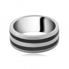 Strieborný prsteň 925 - obrúčka s dvomi čiernymi pásmi