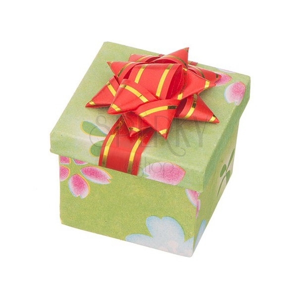 Krabička na darček - kocka s rôznofarebným motívom a mašľou