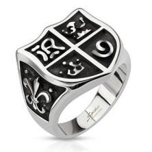 Oceľový prsteň - rytiersky erb so symbolmi