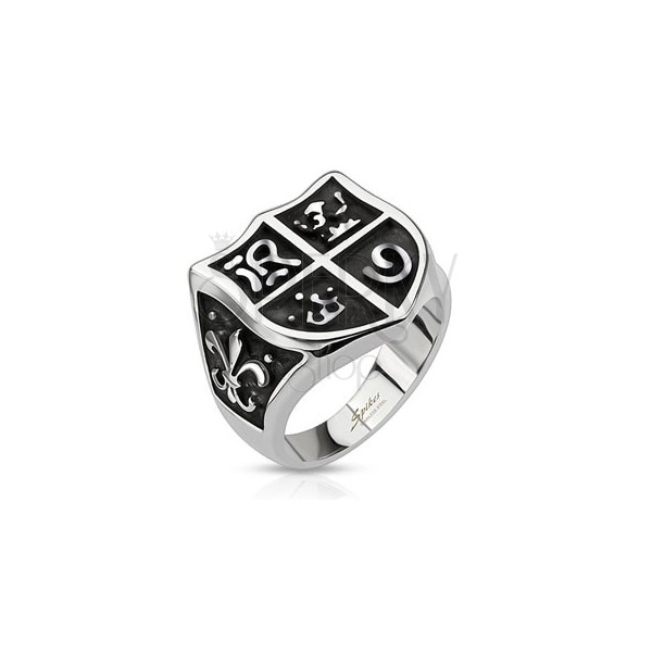Oceľový prsteň - rytiersky erb so symbolmi