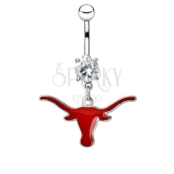 Oceľový piercing du pupka - červená hlava býka