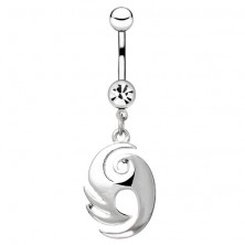 Oceľový piercing do pupku - ornament s výbežkami a špirálou