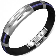 Čierny gumový náramok - vzorované fialové pásy, hladká známka