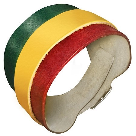 E-shop Šperky Eshop - Kožený náramok - zeleno-žlto-červený pás, kovová pracka AB23.01