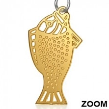 Visiace oceľové náušnice - ploché rybky zlatej farby na retiazke 