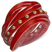 Náramok z kože - červený opasok vybíjaný polguľami