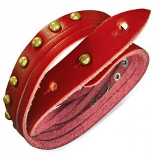 Náramok z kože - červený opasok vybíjaný polguľami