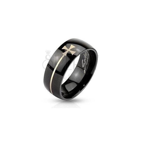 Prsteň z ocele čiernej farby s maltézskym krížom