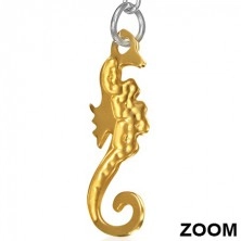 Visiace oceľové náušnice - zdobený morský koník zlatej farby