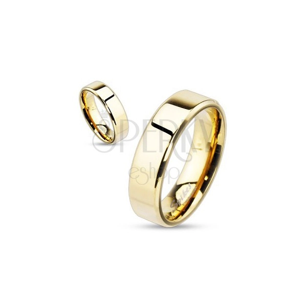 Oceľový prsteň v zlatej farbe s viac skosenými okrajmi, 6 mm