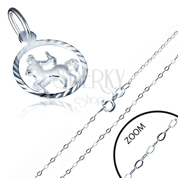 Strieborný náhrdelník 925 - jemná retiazka a prívesok znamenia STRELEC