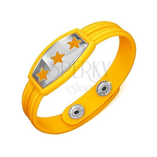 Žltý gumený náramok - hviezdy na známke, grécky kľúč