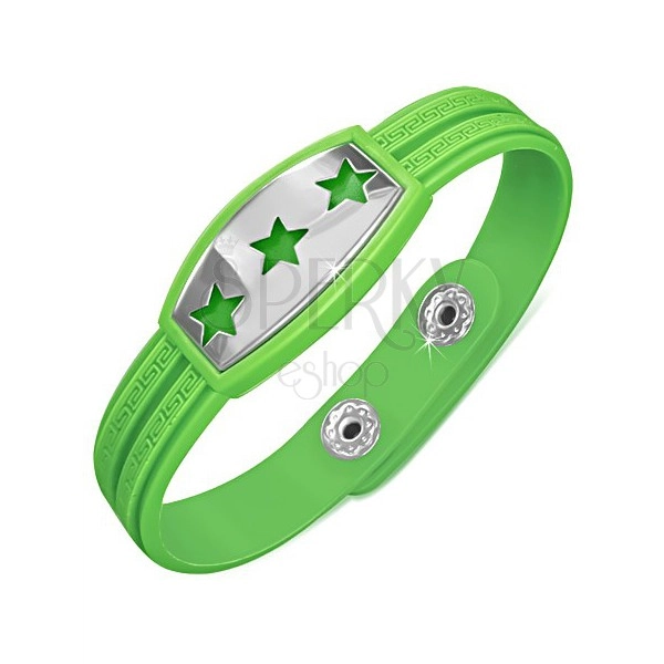 Zelený gumený náramok - hviezdy na známke, grécky kľúč