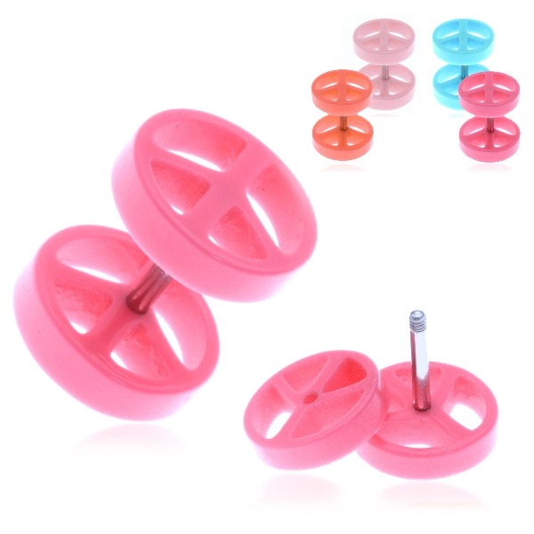 E-shop Šperky Eshop - Fake akrylový plug do ucha s farebným symbolom mieru PC32.10/13 - Farba piercing: Ružová Svetlá