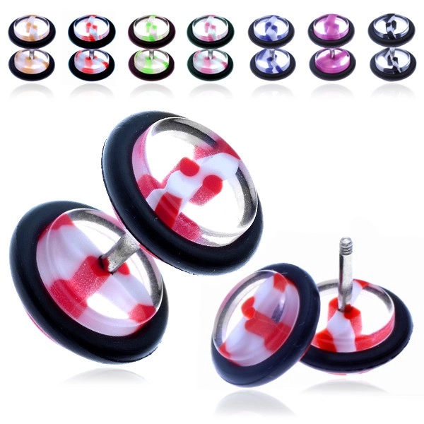 E-shop Šperky Eshop - Akrylový fake plug - priehľadné koliesko s farebným pruhom PC34.01/07 - Farba piercing: Červená