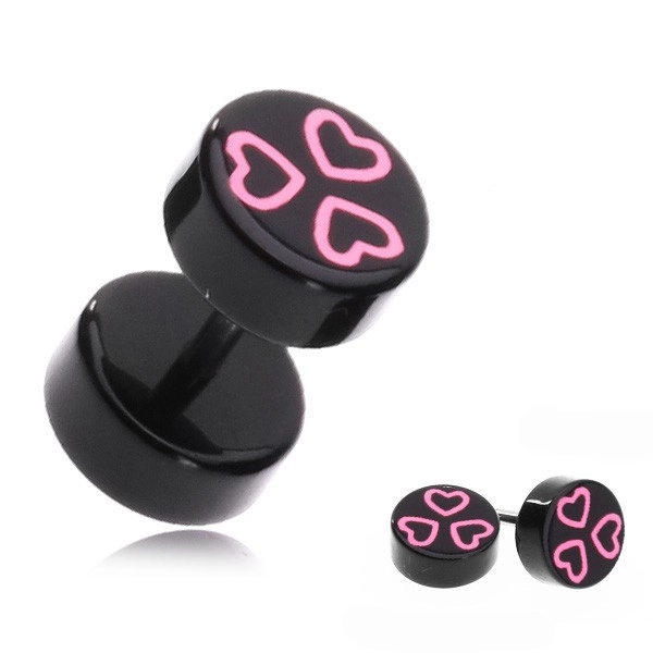 E-shop Šperky Eshop - Akrylový fake piercing do ucha s ružovými srdciami v kruhu PC33.15