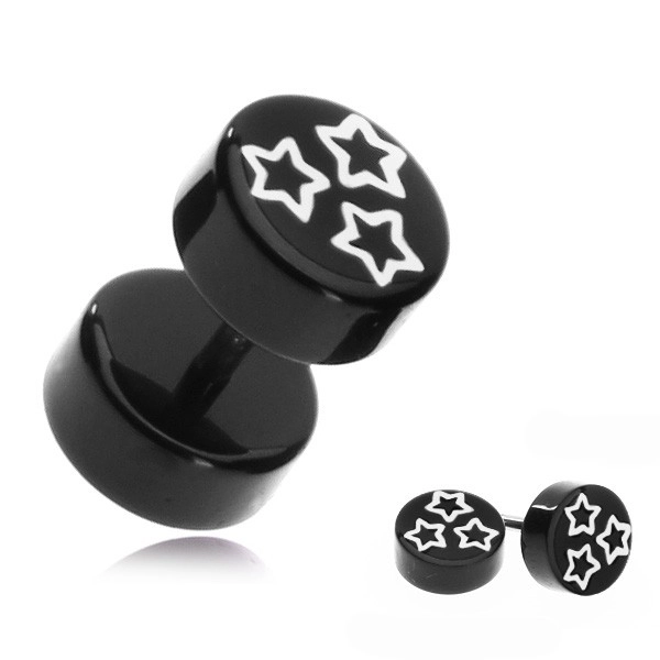 E-shop Šperky Eshop - Falošný akrylový piercing do ucha - biele hviezdy na čiernom koliesku AA40.10