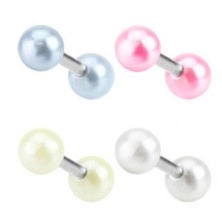 Oceľový piercing do ucha - farebné akrylové guľôčky s perleťou