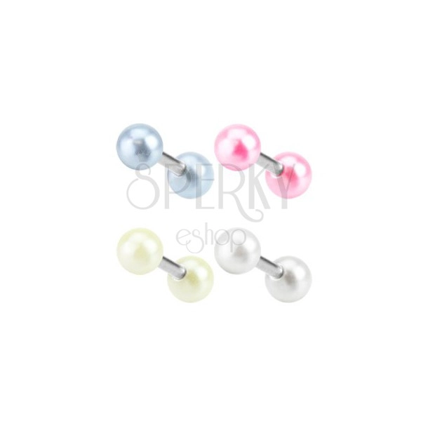 Oceľový piercing do ucha - farebné akrylové guľôčky s perleťou