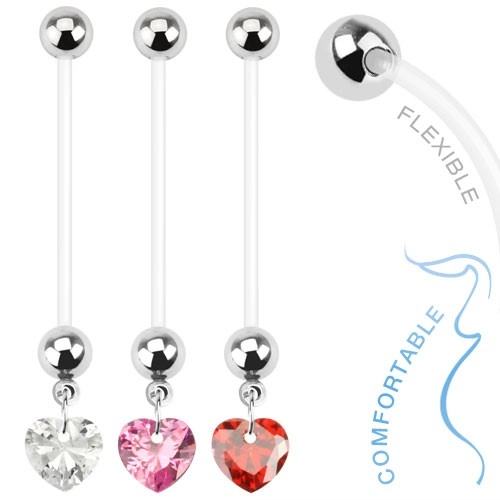 E-shop Šperky Eshop - Bioflex piercing do pupku pre tehotné ženy - zirkónové srdce AA43.12 - Farba zirkónu: Ružová - P