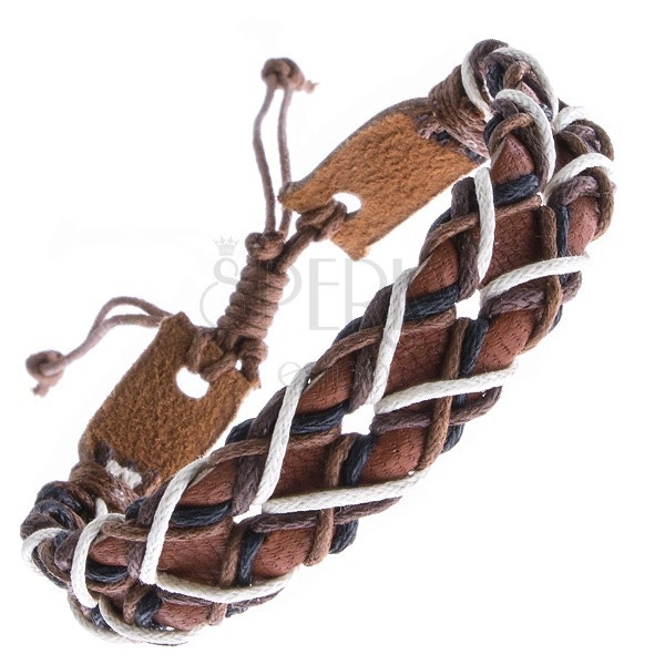 Náramok z kože - karamelový pás s dierkami a šnúrkami