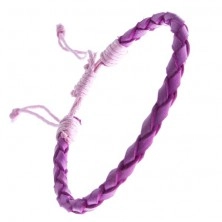 Pletený kožený náramok - ružovo-fialový oválny pletenec