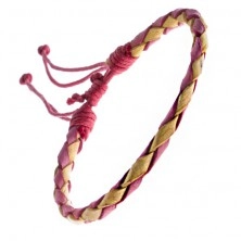 Pletený náramok z kože - červeno-žltý pletenec, šnúrky