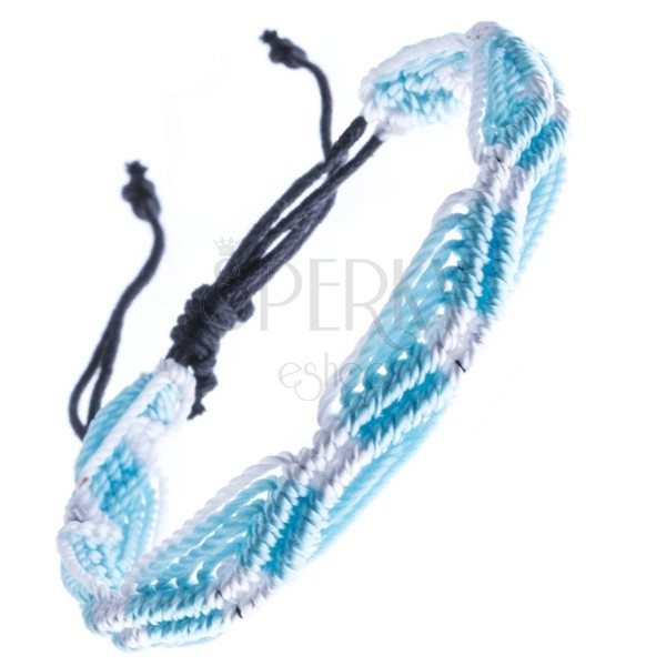 Farebný pletený náramok - modro-biele vlnky zo šnúrok