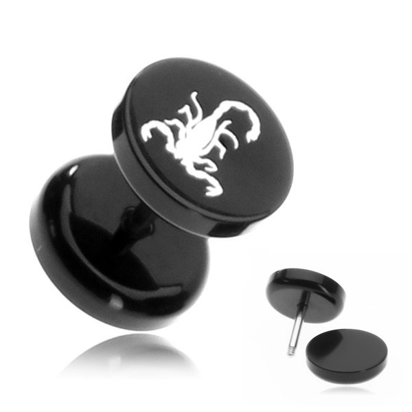 E-shop Šperky Eshop - Akrylový fake plug - škorpión v čiernom kruhu PC28.25