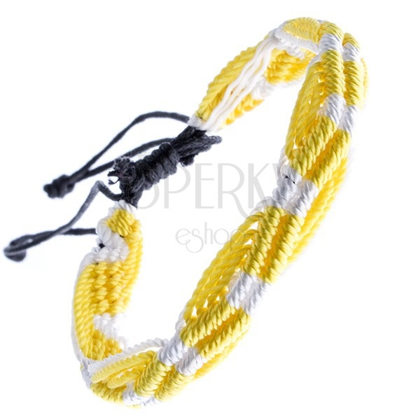 Farebný pletený náramok - žlto-biele vlnky zo šnúrok