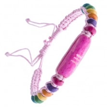 Pletený náramok zo šnúrok - svetloružový, dvojaké oblé korálky