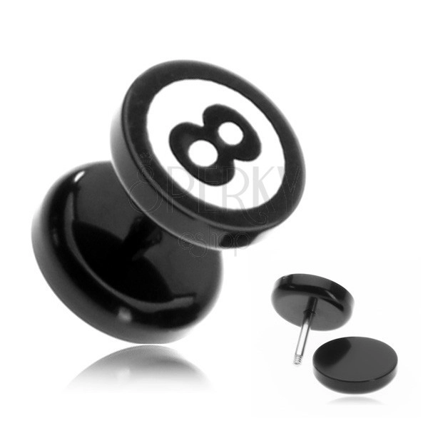 Okrúhly akrylový fake plug - biliardová guľa číslo "8"