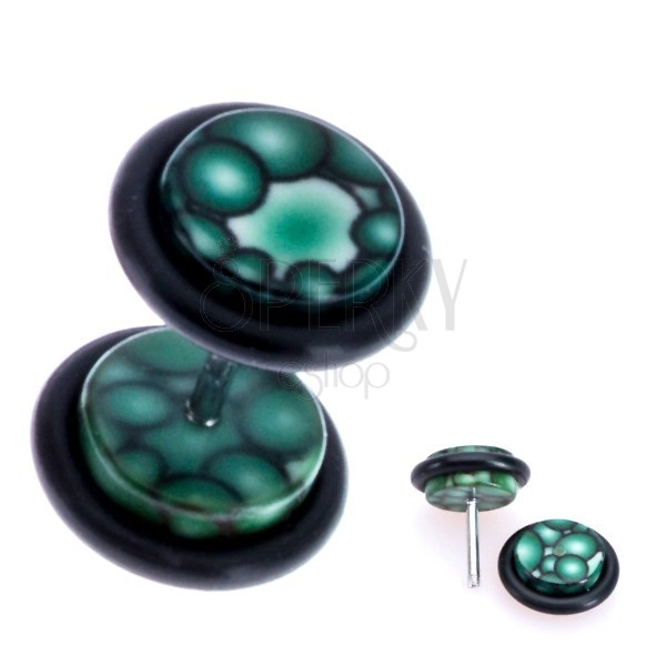 Zelený fake plug z akrylu - motív bubliniek na koliesku