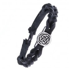 Čierny kožený náramok - pletenec, keltský uzol v kruhu