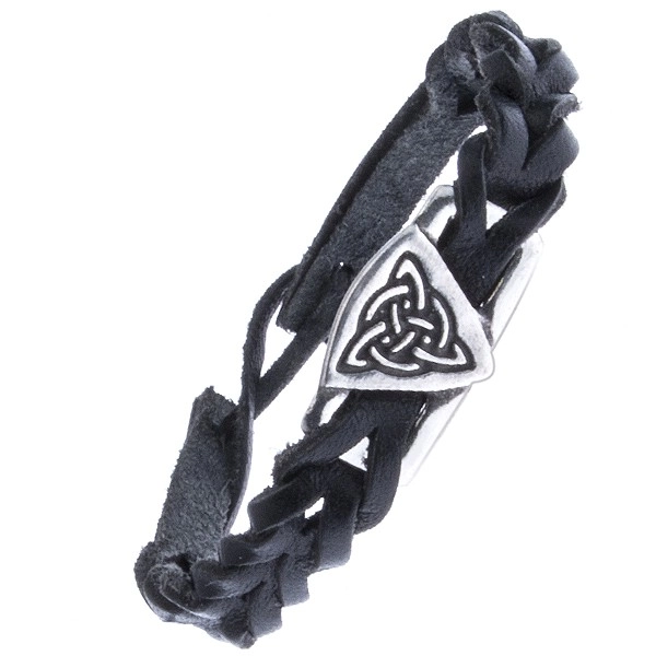 E-shop Šperky Eshop - Čierny kožený náramok - pletený, keltský uzol s kruhom Z14.19