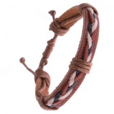 Náramok z kože – karamelovo hnedý, tri pletené šnúrky