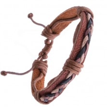 Náramok z kože – karamelovo hnedý, tri pletené šnúrky
