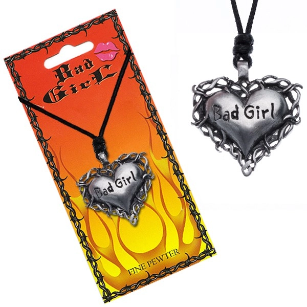 E-shop Šperky Eshop - Náhrdelník s príveskom srdca v tŕní s nápisom "Bad girl" Y54.06