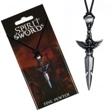 Čierny náhrdelník - striebristý meč, vták na rukoväti, šnúrka