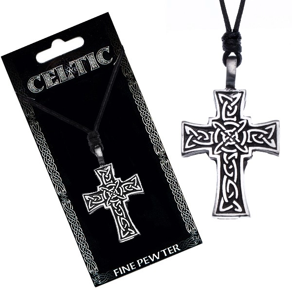 E-shop Šperky Eshop - Náhrdelník so šnúrkou – čierny, keltský kríž Y51.14