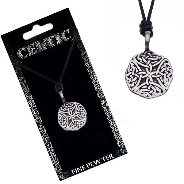 E-shop Šperky Eshop - Náhrdelník so šnúrkou – čierny, okrúhly prívesok, keltské uzly Y51.12