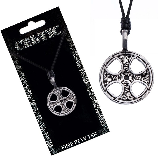 E-shop Šperky Eshop - Čierny šnúrkový náhrdelník – kovový prívesok, keltský kríž Y51.15