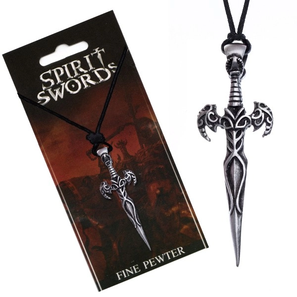 E-shop Šperky Eshop - Náhrdelník na šnúrke, prívesok, meč zdobený ornamentmi Y53.03