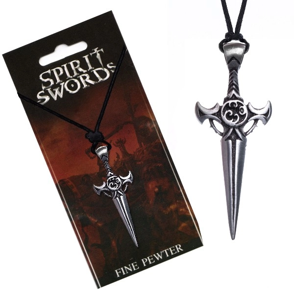 E-shop Šperky Eshop - Čierny šnúrkový náhrdelník - kovový meč s patinovaným vzorom Y53.04