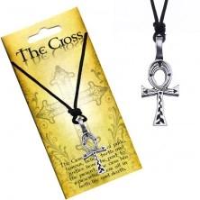 Čierny náhrdelník - egyptský kríž s vyrytými líniami