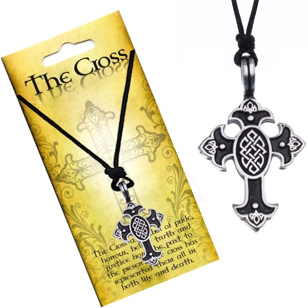 E-shop Šperky Eshop - Náhrdelník na šnúrke, prívesok - kríž s keltským uzlom S5.18