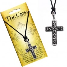 Čierny náhrdelník - šnúrka, prívesok, kríž s listami