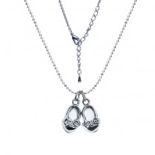 Ródiovaný náhrdelník - guľočková retiazka, topánočky, zirkóny